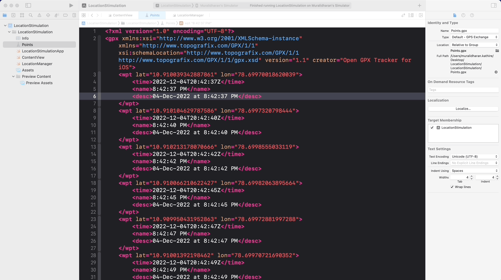 New gpx filed added into xcode