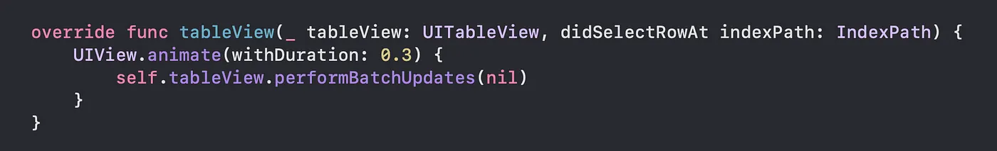 Code showing UITableview batch update