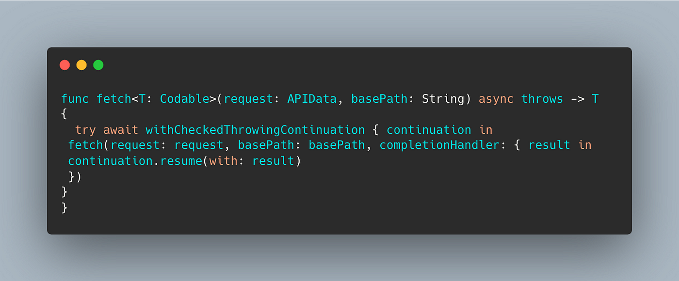 Code example to incorporate async/await in existing closure codebase using Result Type